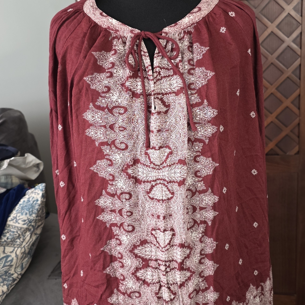 Lucky Brand Burgundy and Cream Blouse
